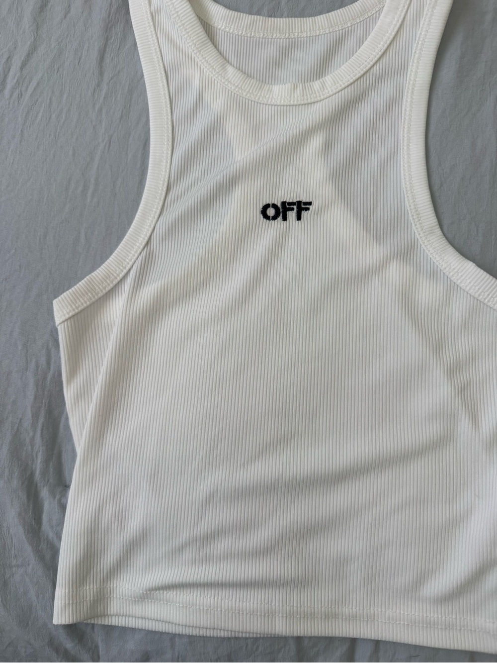 White Ribbed Racerback Crop Tank - Picture 4 of 4